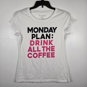 Wound Up Monday Plan Drink All The Coffee White Short Sleeve T-Shirt Tee Size XL